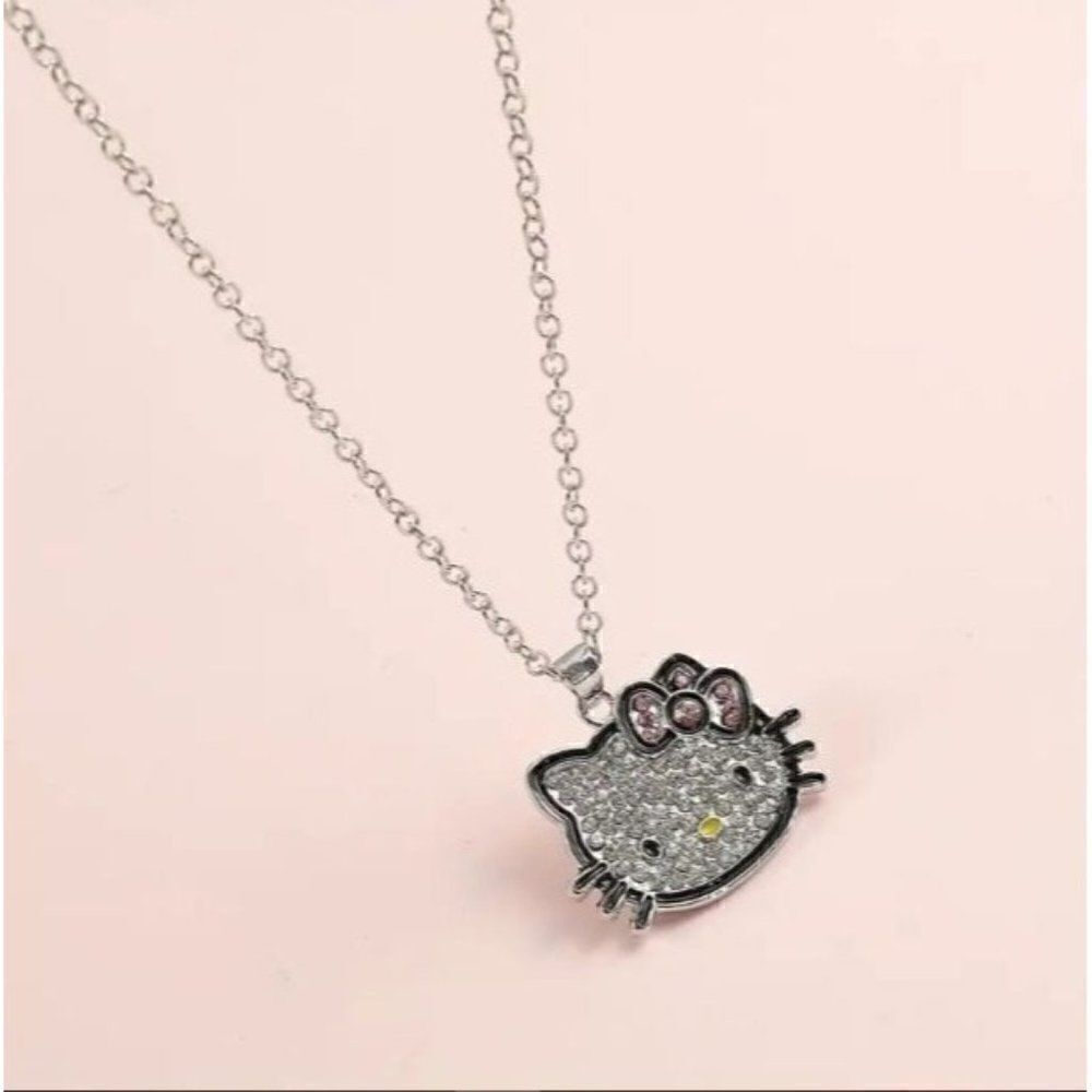 New! Cute Hello Kitty Pendant Necklace, Rhinestone Sanrio Kitty Cat Necklace
